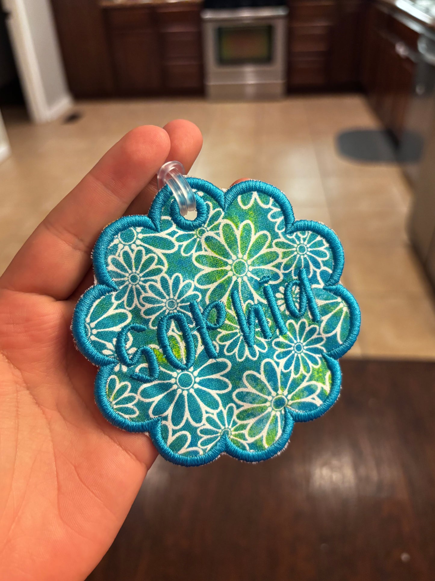 Embroidered bag tag