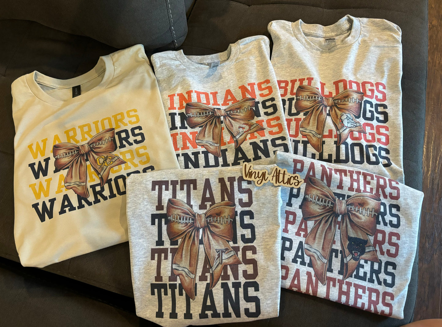 Custom team football bow tee