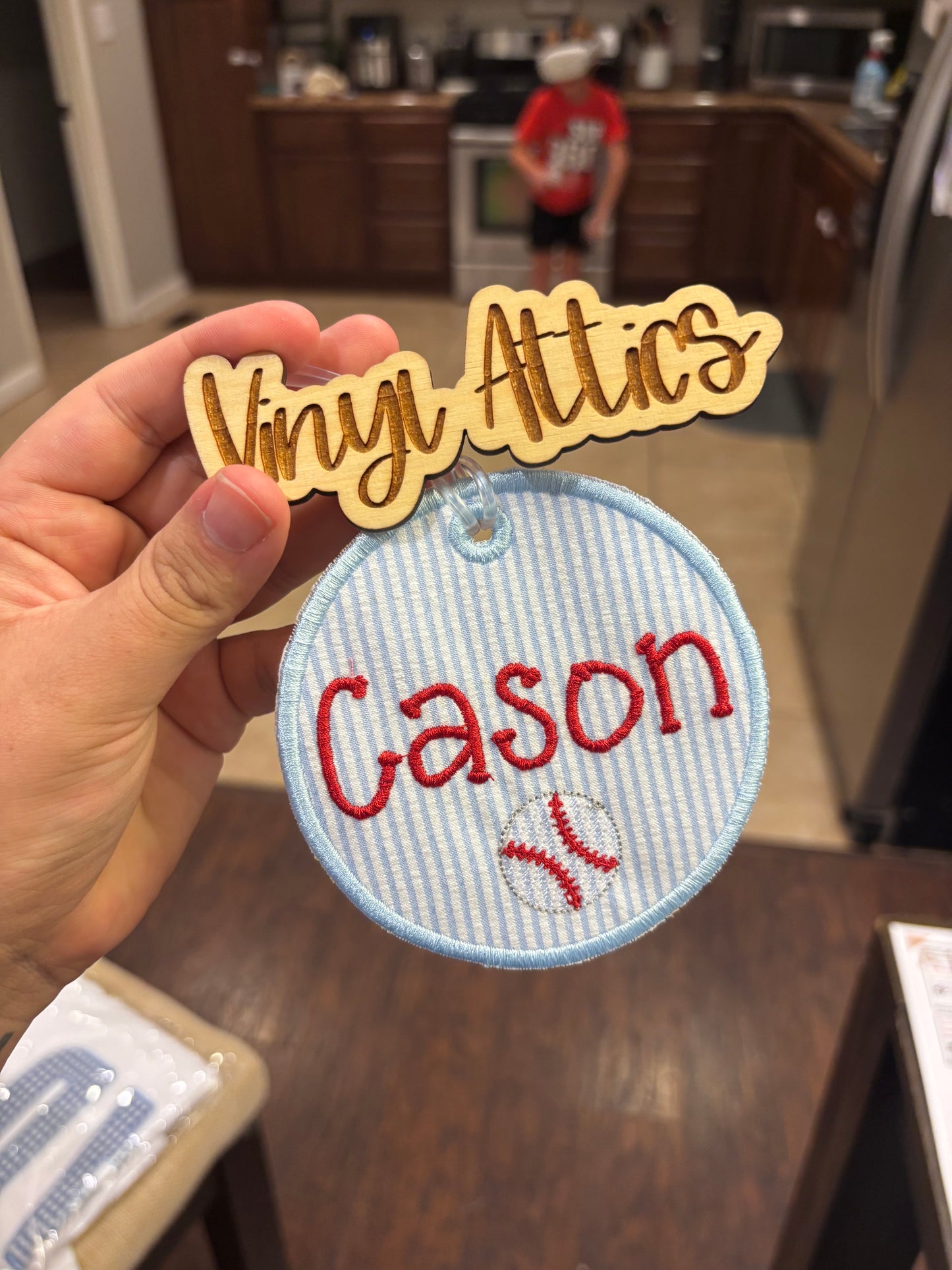 Embroidered bag tag