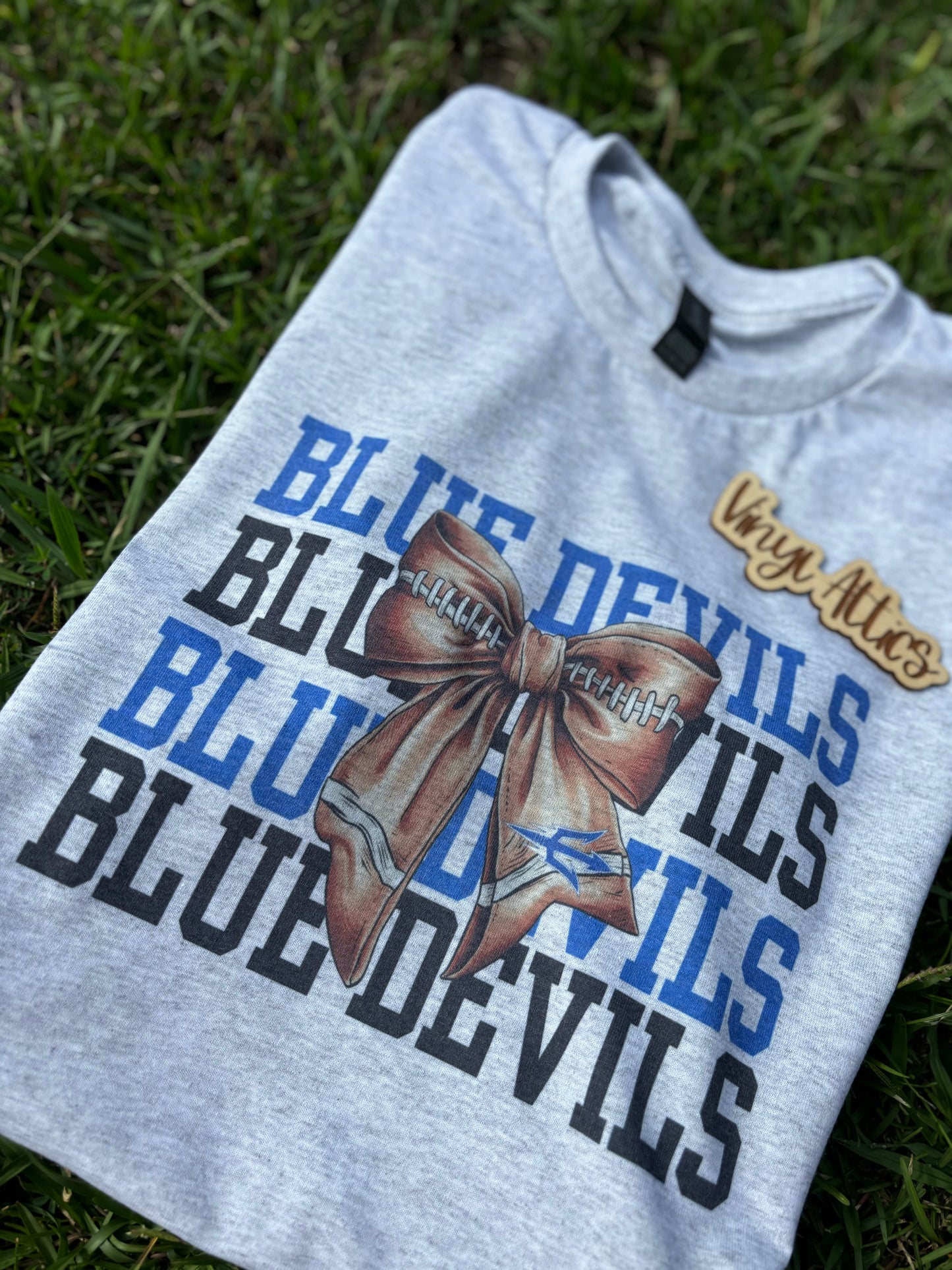 Custom team football bow tee