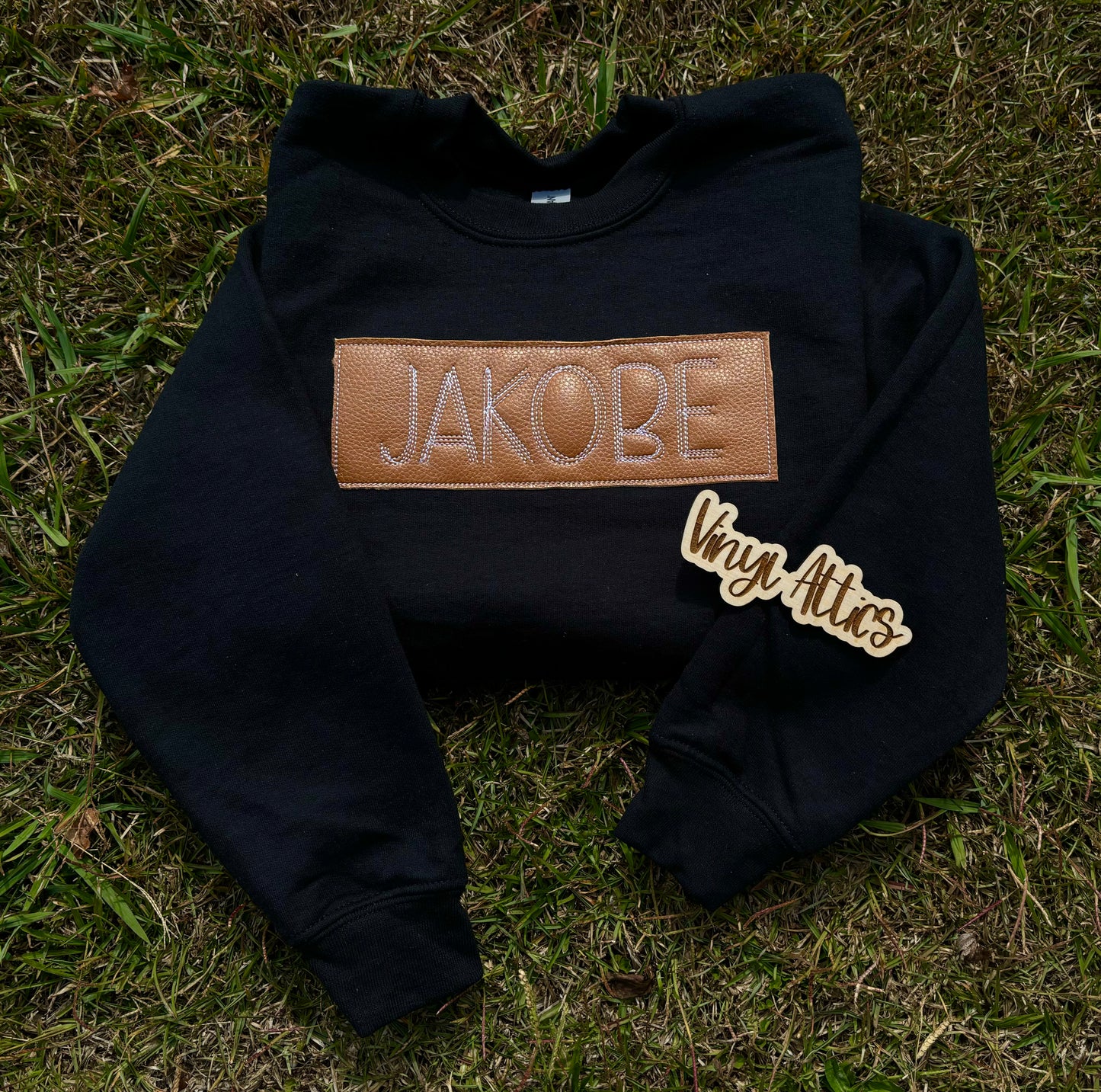 Faux leather name kids sweatshirt