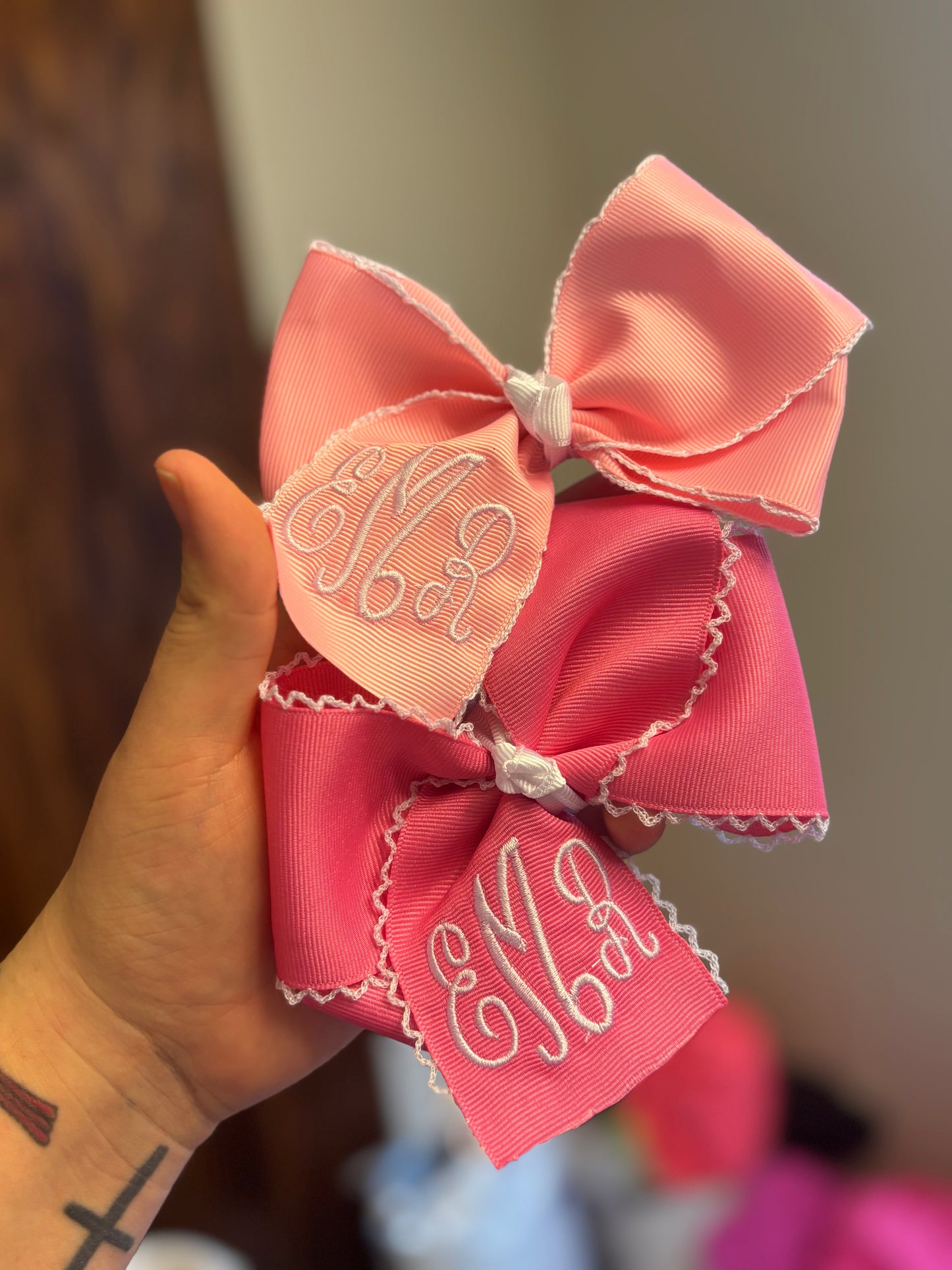 Moonstitch monogram bows