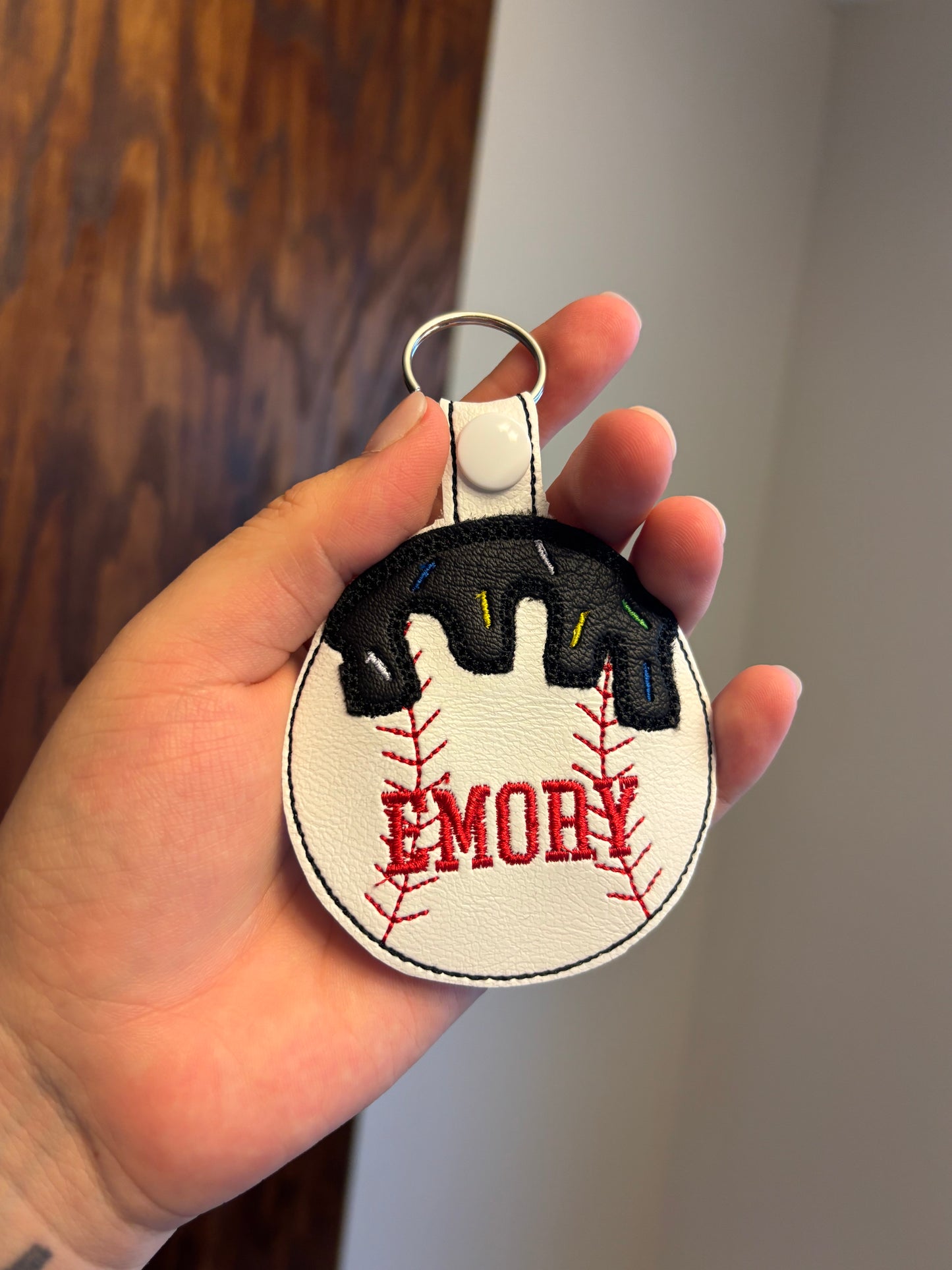 Embroidered drip sport bag tag