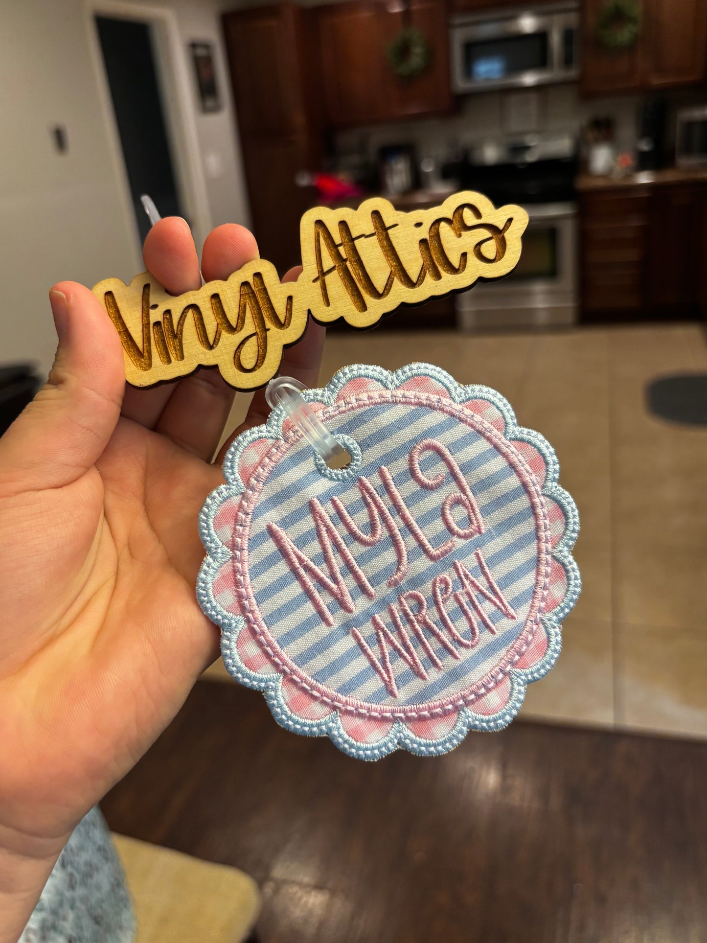 Embroidered bag tag