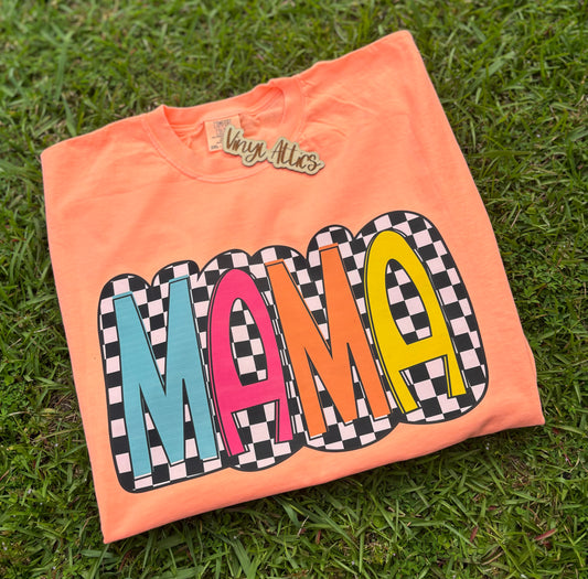 Neon checkered mama tee