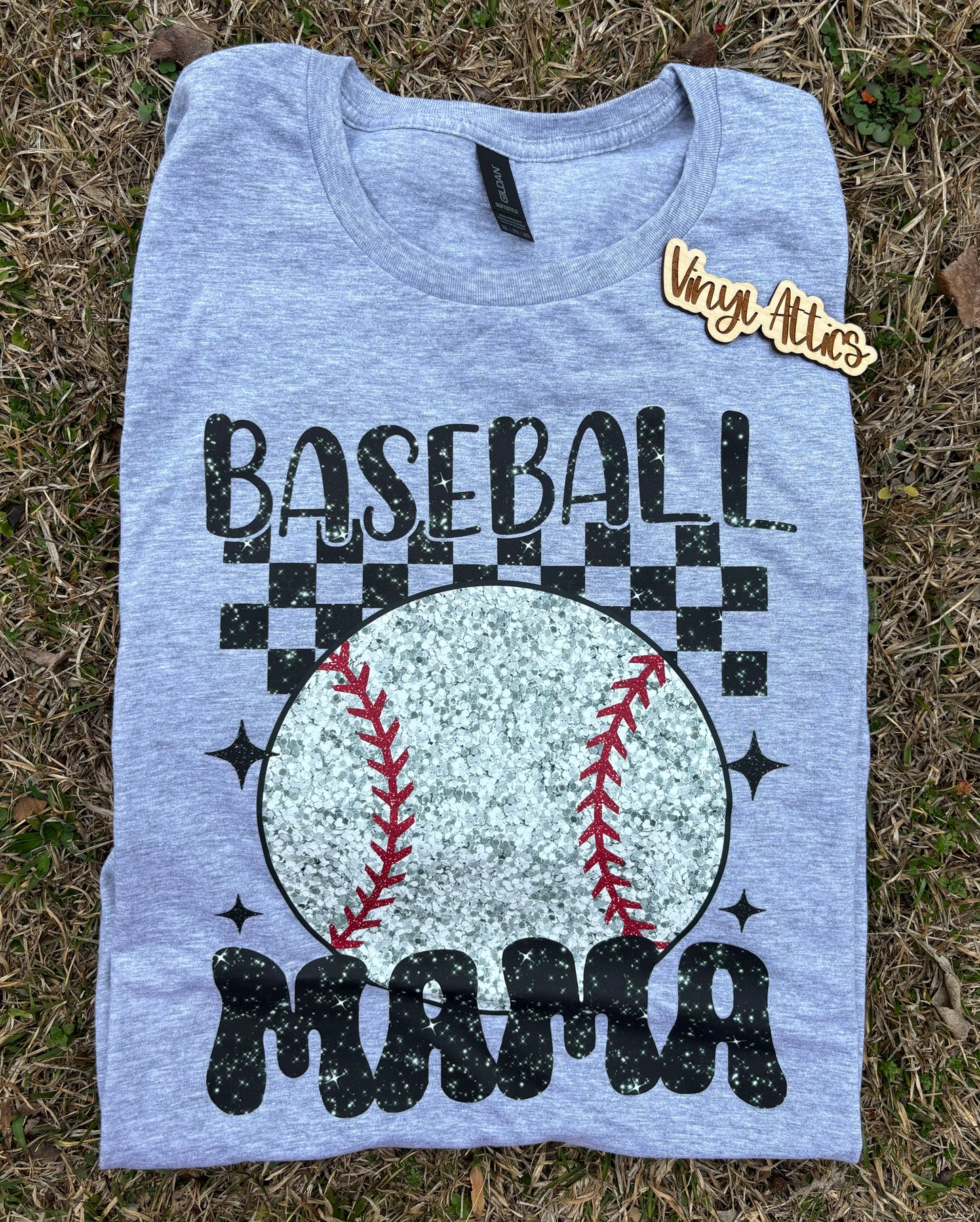 Faux glitter baseball mama