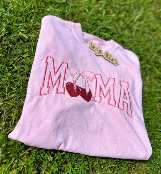 Glitter cherry embroidered Mama tee