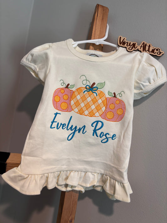 Gingham and polka dot pumpkin ruffle tee