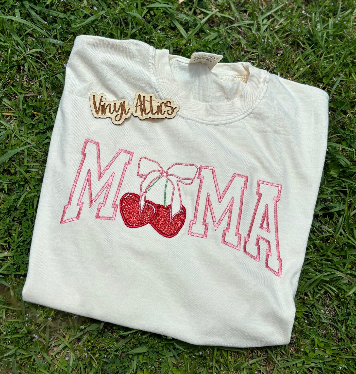 Glitter cherry embroidered Mama tee