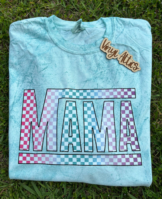 Colorful checkered mama tee
